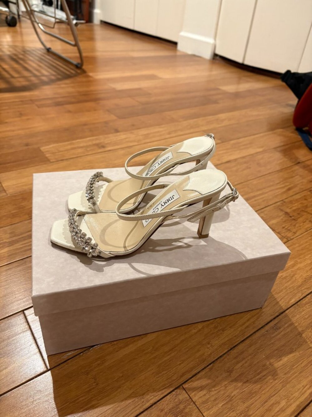 Jimmy Choo White Crystal Embellished Heeled Sandals 35